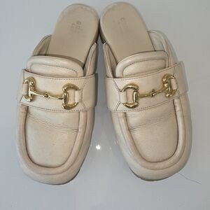 Gucci Women's Cream Leather Mules with Gold Accents